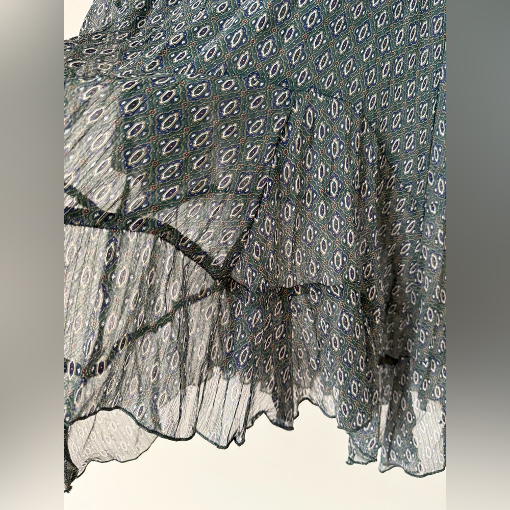 Vintage Y2K Sheer Asymmetrical Flowy Boho Printtd Top - Picture 8 of 14